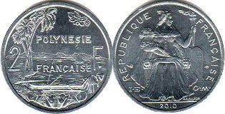 монета Французская Полинезия 2 франка 2010