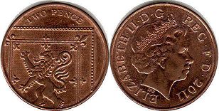 монета Великобритания 2 пенса 2011