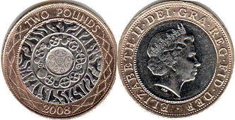 монета Великобритания 2 фунта 2008