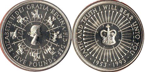 монета Великобритания 5 фунтов 1993