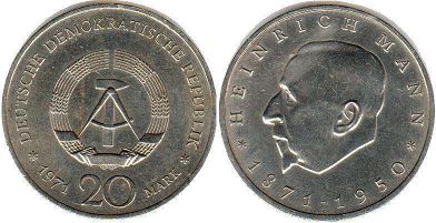 монета ГДР 20 марок 1971
