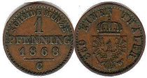 монета Пруссия 1 пфенниг 1868