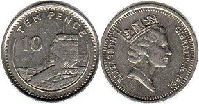 монета Гибралтар 10 пенсов 1994
