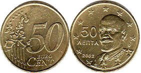 монета Греция 50 евро центов 2002