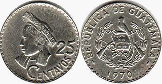 монета Гватемала 25 сентаво 1970