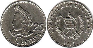 монета Гватемала 25 сентаво 1971