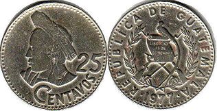монета Гватемала 25 сентаво 1977
