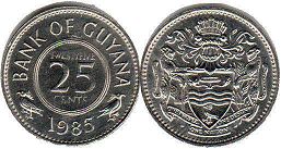 монета Гайана 25 центов 1985