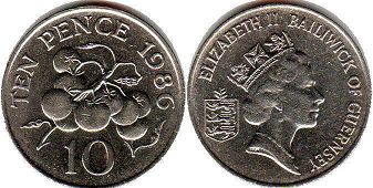 монета Гернси 10 пенсов 1986