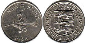 монета Гернси 5 новых пенсов 1968