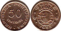 монета Португальская Гвинея 50 сентаво 1952