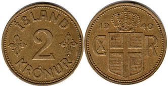 монета Исландия 2 кроны 1940