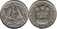 монета Индия 1/4 рупии 1951