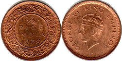 монета Британская Индия 1/2 пайса 1939