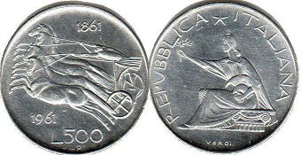 монета Италия 500 лир 1961