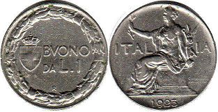монета Италия 1 лира 1923