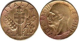 монета Италия 10 чентизими 1940