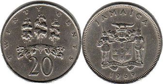 монета Ямайка 20 центов 1969