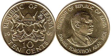 монета Кения 10 центов 1991