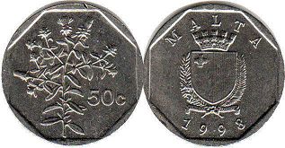 монета Мальта 50 центов 1998