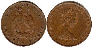 монета Остров Мэн 2 новых пенса 1975