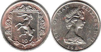 монета Остров Мэн 10 пенсов 1984