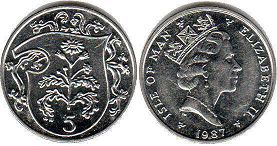 монета Остров Мэн 5 пенсов 1987