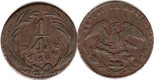 монета Мексика 1/4 реала 1836