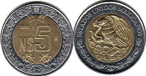 монета Мексика 5 песо 1993