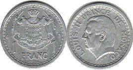 монета Монако 1 франк без даты (1943)