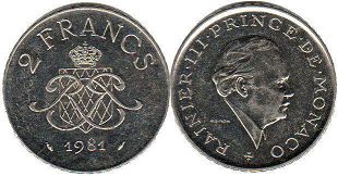 монета Монако 2 франка 1981