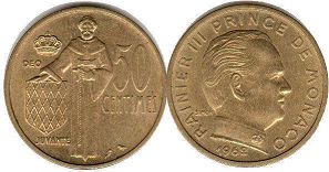 монета Монако 50 сантимов 1962