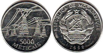 монета Мозамбик 5000 метикал 1998