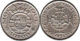 монета Мозамбик 10 эскудо 1970