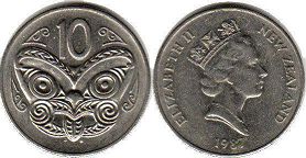 монета Новая Зеландия 10 центов 1987