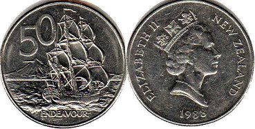 монета Новая Зеландия 50 центов 1988