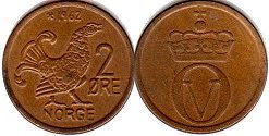 монета Норвегия 2 эре 1962