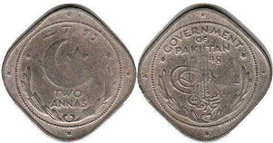 монета Пакистан 2 анны 1948