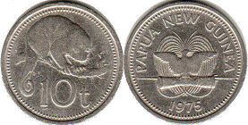монета Папуа Новая Гвинея 10 тойя 1975 