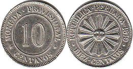 монета Перу 10 сентаво 1879