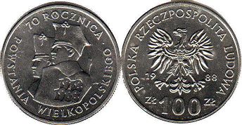 монета Польша 100 злотых 1988