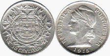 монета Португалия 10 сентаво 1915
