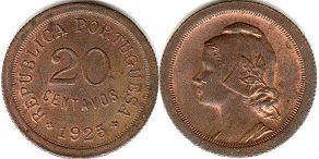 монета Португалия 20 сентаво 1925