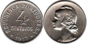 монета Португалия 4 сентаво 1917