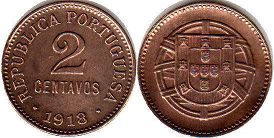 монета Португалия 2 сентаво 1918