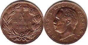 монета Португалия 10 рейс 1884