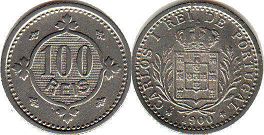 монета Португалия 100 рейс 1900