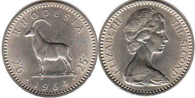 монета Родезия 25 центов 1964