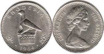 монета Родезия 20 центов 1964