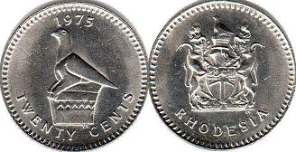 монета Родезия 20 центов 1975